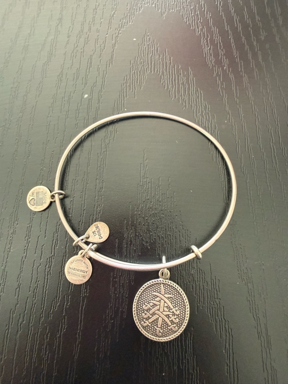 Silver Charm Bangle Bracelet with Coin Pendant